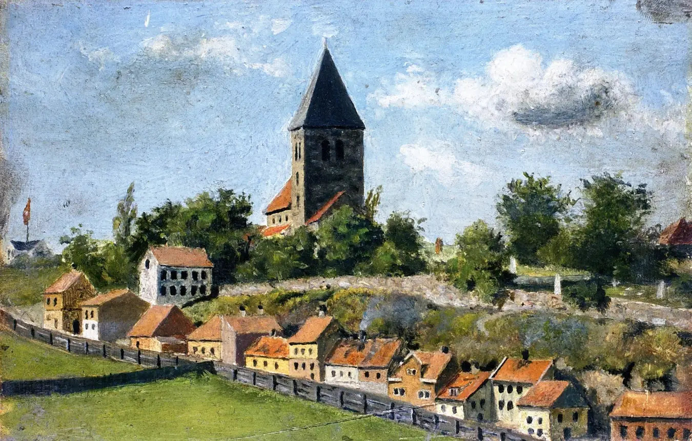 Reproduction du tableau « Telthusbakken avec la vieille église d'Aker - Edvard Munch » par Alpha Reproduction en peinture à l’huile
