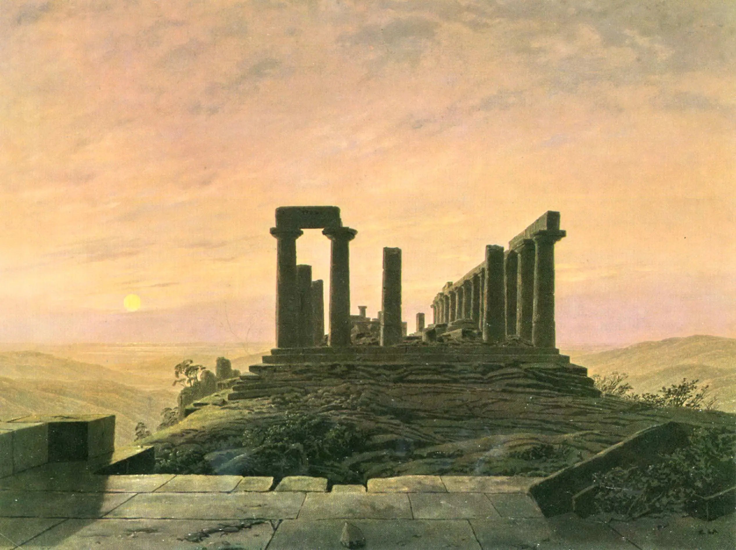 Reproduction du tableau « temple de Junon à Agrigente - Caspar David Friedrich » par Alpha Reproduction en peinture à l’huile