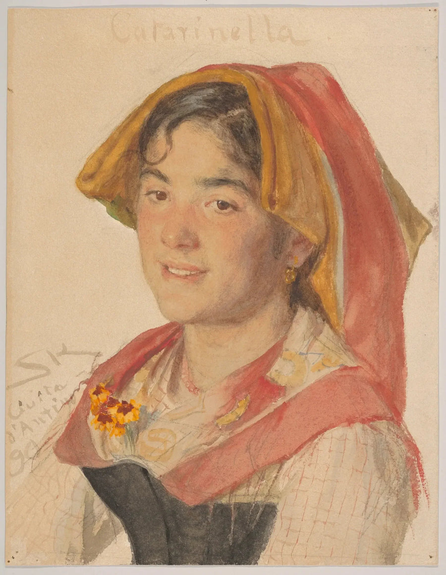 Cabeça de uma menina de Civita d'Antino em traje regional (Catarinella) - Peder Severin Krøyer