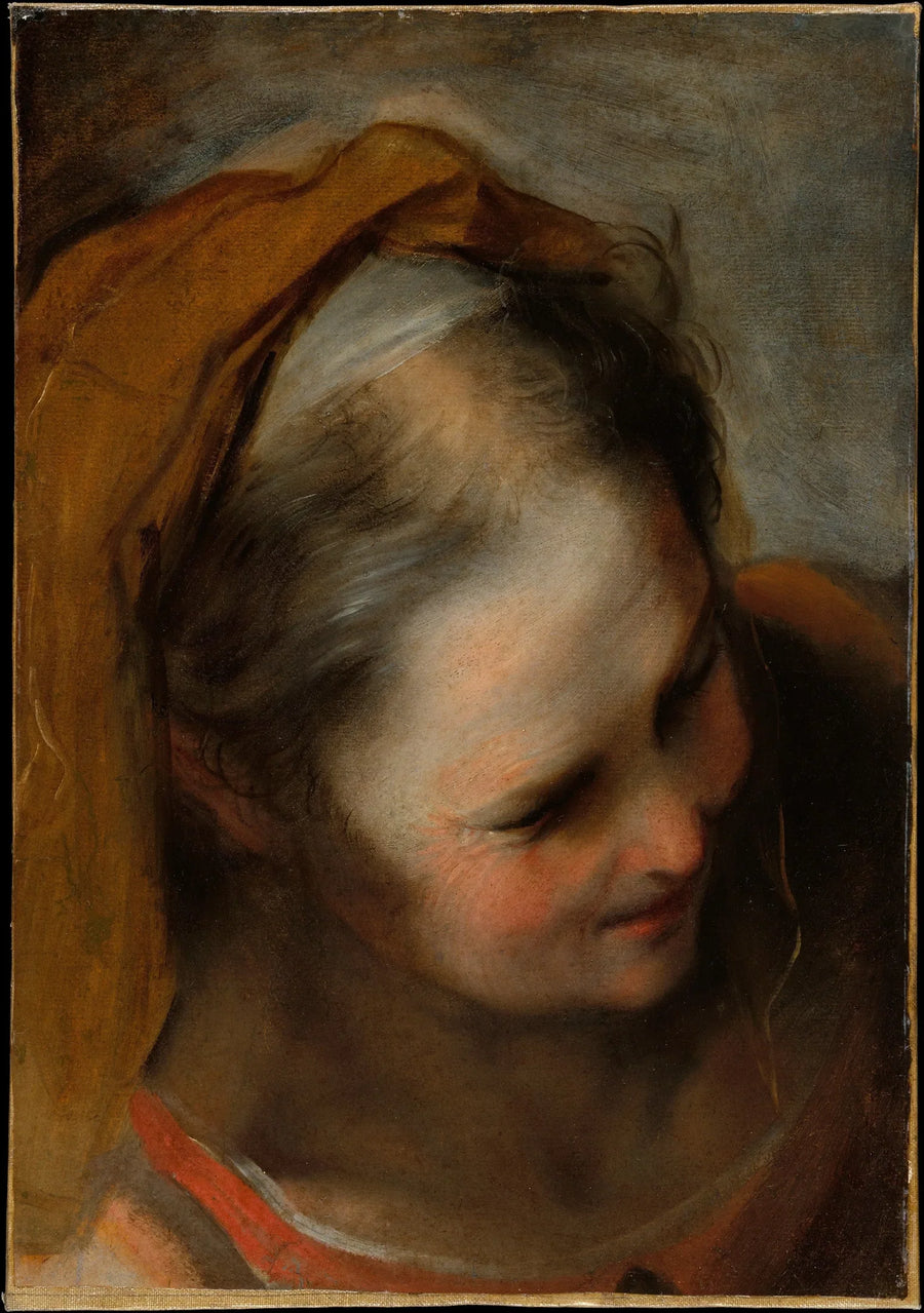 Cabeça de uma mulher idosa olhando para baixo à direita (Santa Elizabeth) - Federico Barroci