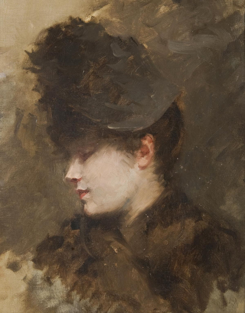 Cabeça de mulher com chapéu, de perfil - Giuseppe De Nittis