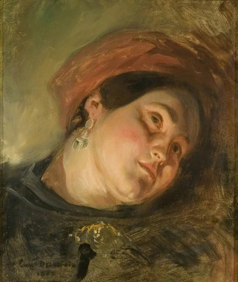 Cabeça de mulher com turbante vermelho - Eugène Delacroix