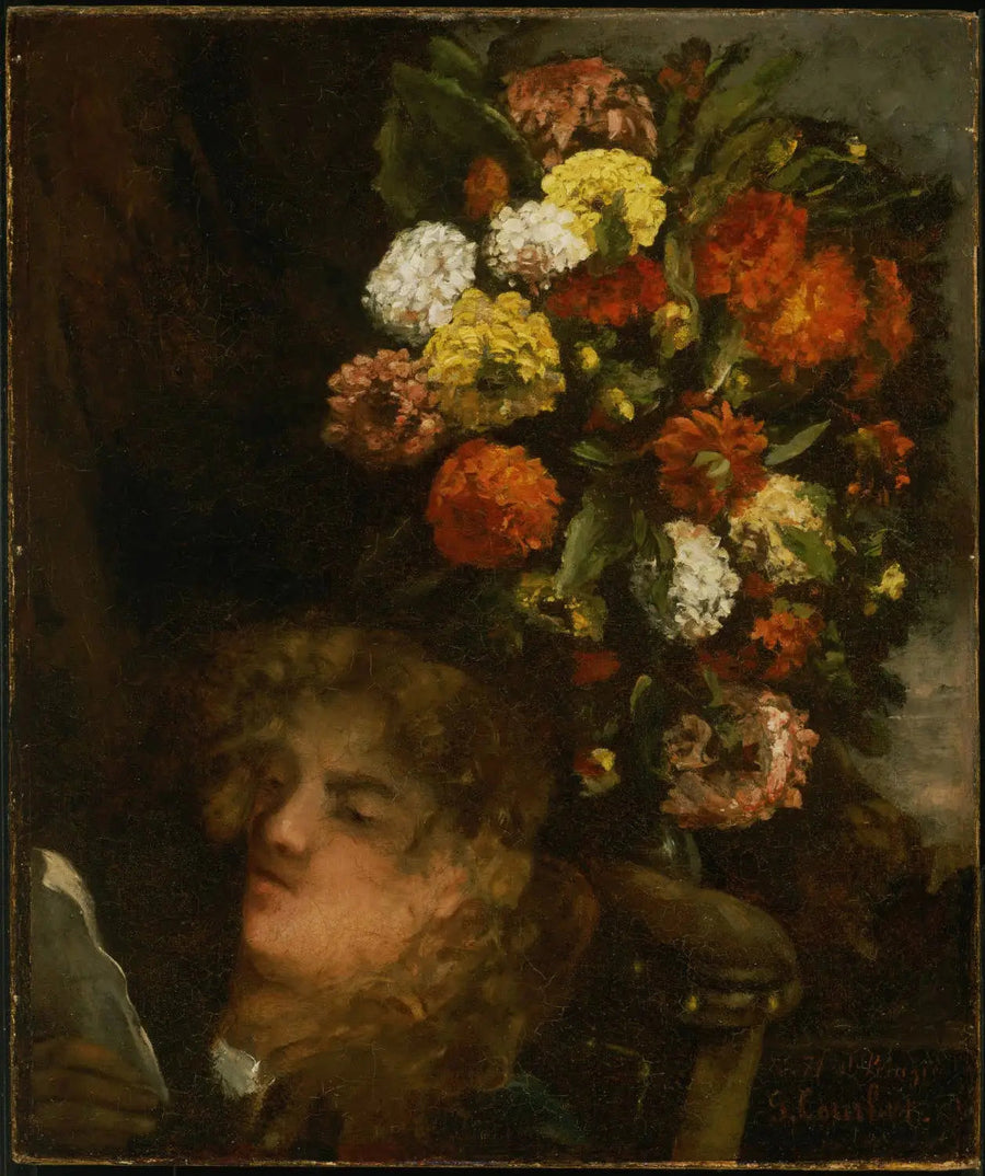 Cabeça de mulher e flores - Gustave Courbet