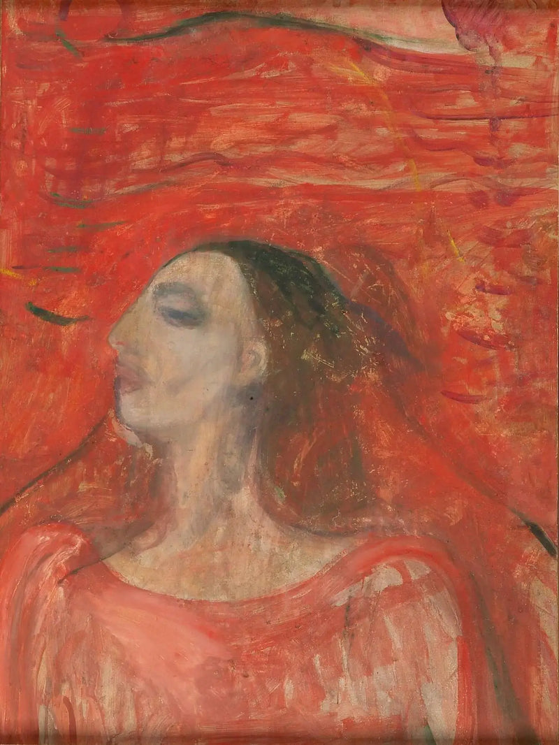 Cabeça de mulher sobre fundo vermelho - Edvard Munch