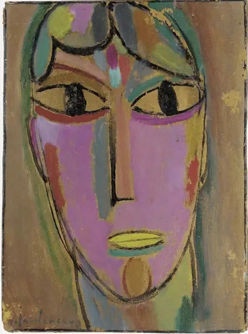 Cabeça mística: Cabeça de mulher - boca amarela - Alexej von Jawlensky
