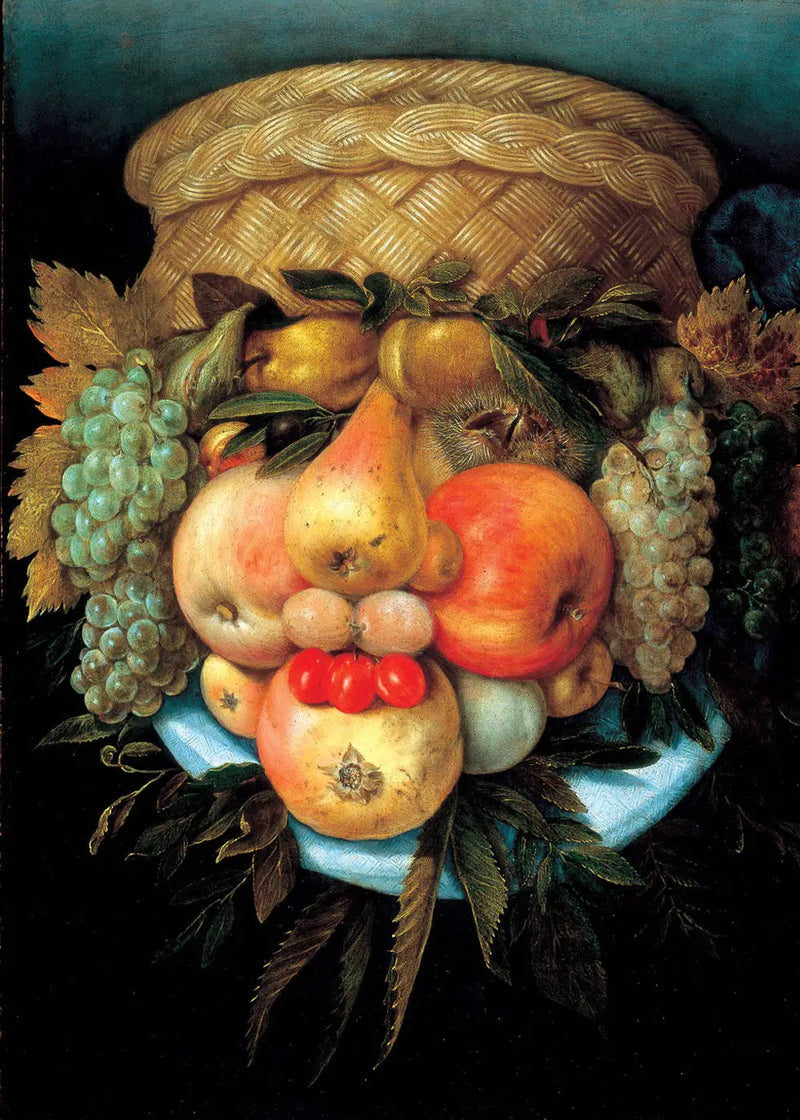 Cabeça reversível com cesta de frutas - Giuseppe Arcimboldo