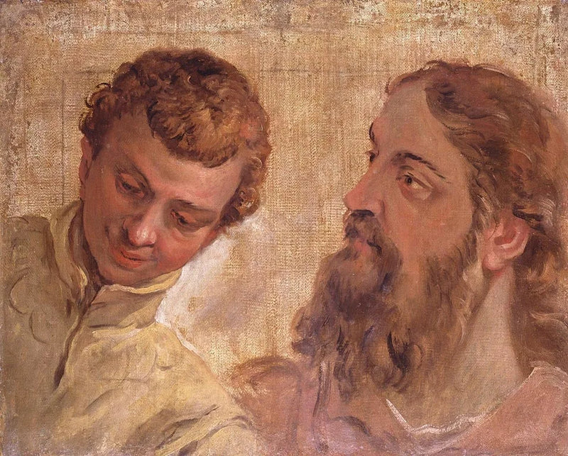 Cabeças de um menino e de um homem barbudo (um apóstolo) - Sebastiano Ricci