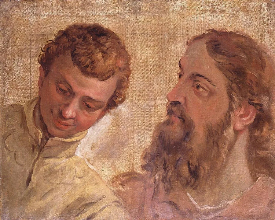 Cabeças de um menino e de um homem barbudo (um apóstolo) - Sebastiano Ricci