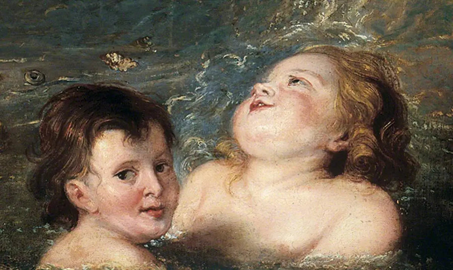Cabeças de duas crianças tomando banho no mar - Peter Paul Rubens