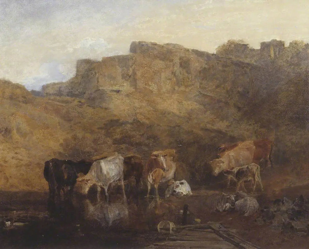 Reproduction du tableau « The Quiet Ruin, Cattle in Water; A Sketch, Evening - J. M. W. Turner » par Alpha Reproduction en peinture à l’huile
