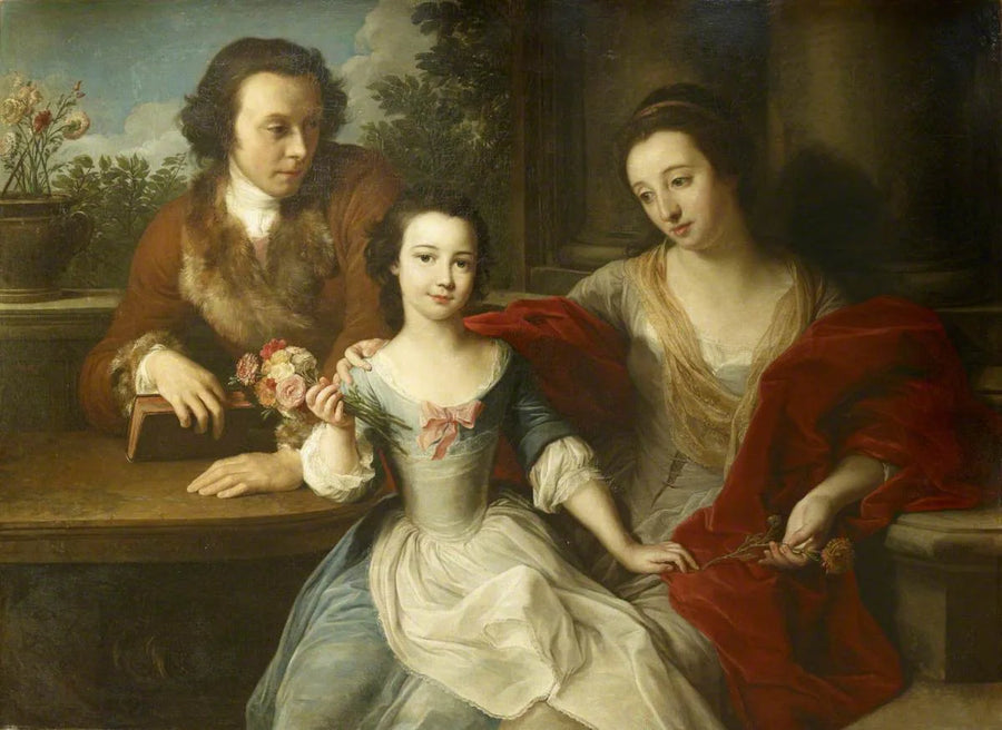 Thomas Barrett-Lennard (1717–1786), futuro 17º Lord Dacre, com sua esposa, Anna Maria Pratt (falecida em 1806), e sua filha, Barbara Anne - Pompeo Batoni