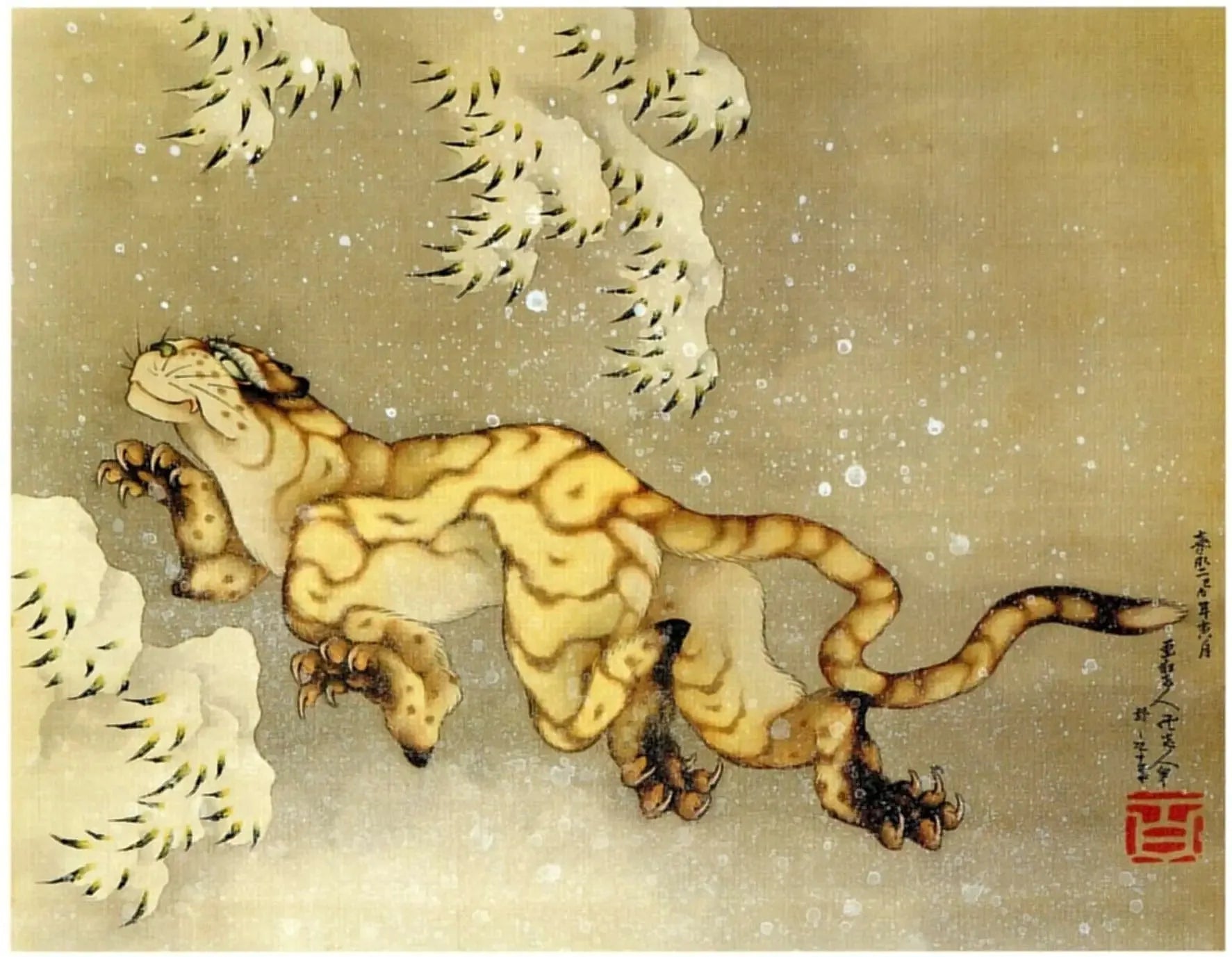 Tigre dans la neige - Hokusai image 1 reproduction de peinture à l’huile
