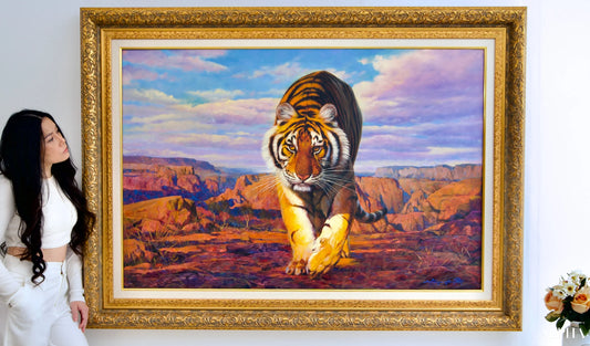 Tigre en chasse | 150 x 100 cm Reproductions de tableaux à la peinture à l’huile