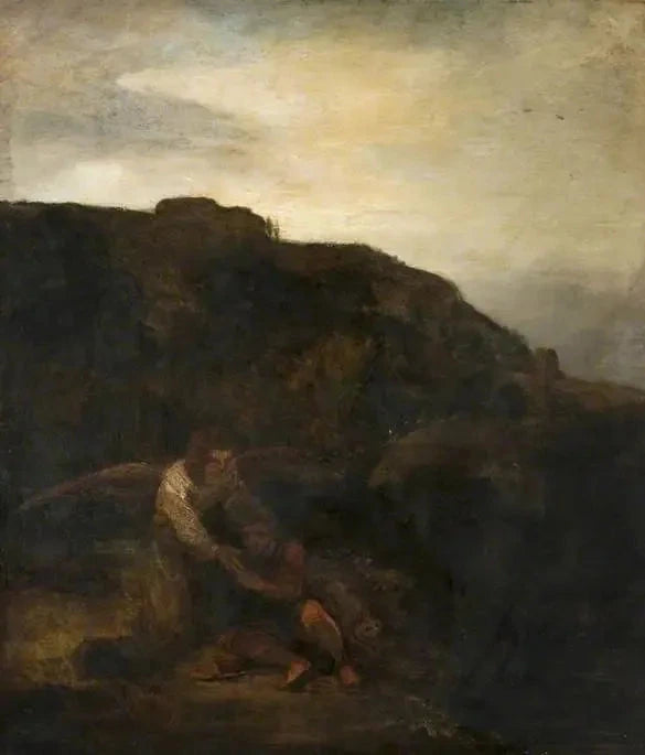 Tobie et l’ange dans un paysage — suiveur de Rembrandt, années 1650, Kelvingrove Art Gallery and Museum