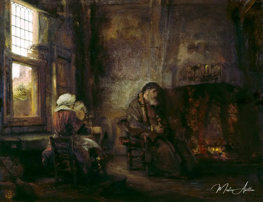 Tobit et Anna attendent le retour de leur fils - Rembrandt van Rijn - Reproductions de tableaux et peintures haut de gamme