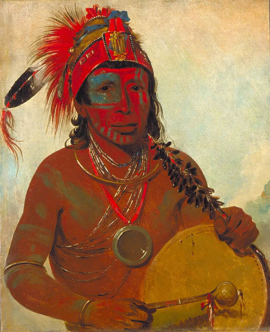 Tóh-to-wah-kón-da-pee, Medicina Azul, um curandeiro do grupo Ting-ta-to-ah - George Catlin