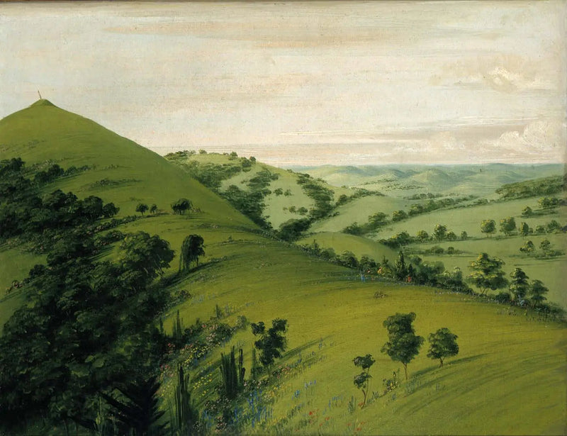 Tombe du Merle, vista traseira, pradarias salpicadas de flores - George Catlin