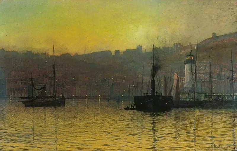 Anoitecer no porto de Scarborough, Yorkshire do Norte - John Atkinson Grimshaw