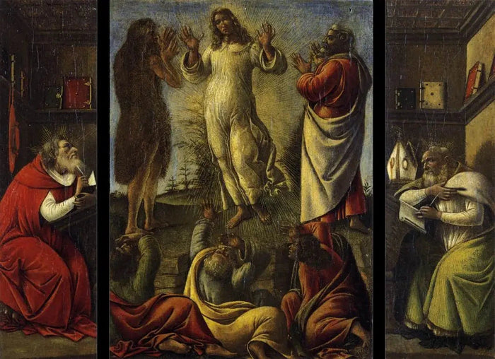 A Transfiguração com São Jerônimo e Santo Agostinho, por volta de 1500 - oficina de Botticelli