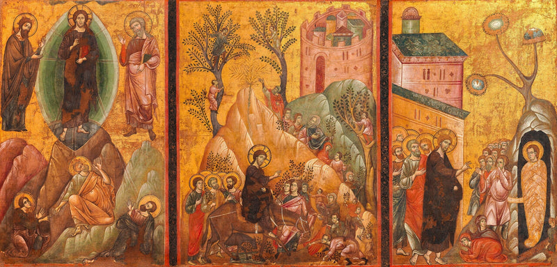 Transfiguração, Entrada de Cristo em Jerusalém e Ressurreição de Lázaro - Guido da Siena
