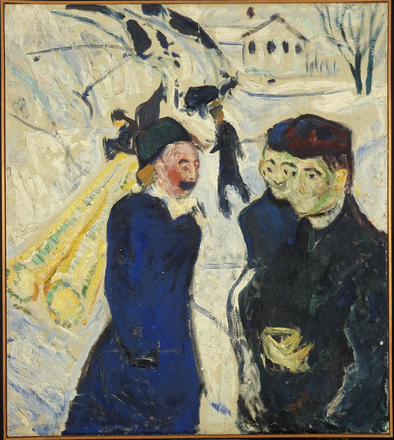 Transporte de passageiros e madeira em uma rua de Kragerø - Edvard Munch