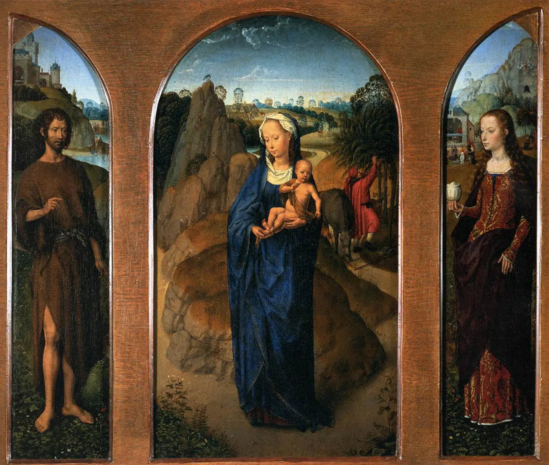 Triptyque com o descanso durante a fuga para o Egito - Hans Memling