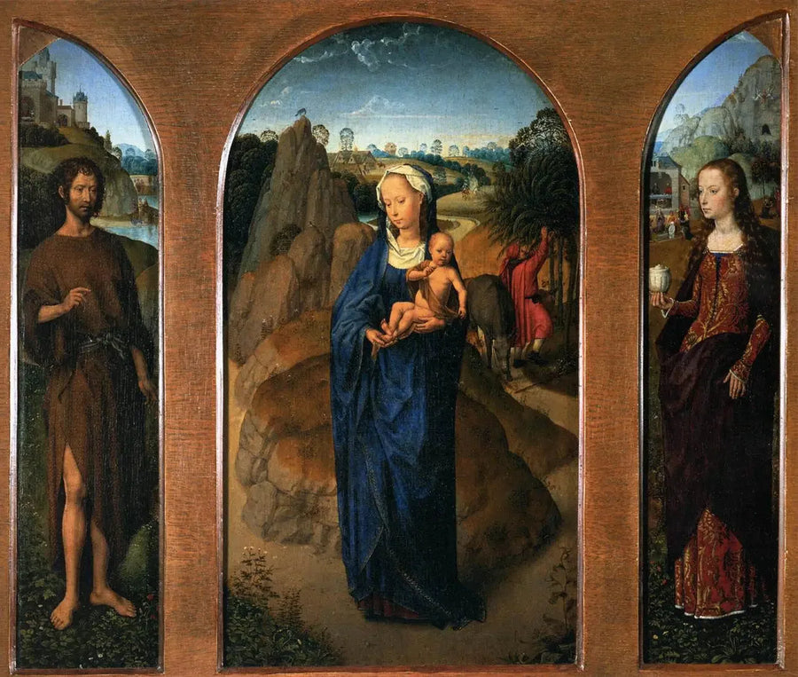 Triptyque com o descanso durante a fuga para o Egito - Hans Memling