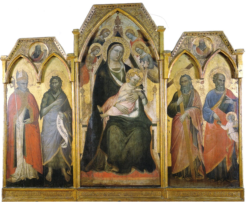 Triptyque da Virgem com o Menino em majestade cercada por quatro santos - Spinello Aretino
