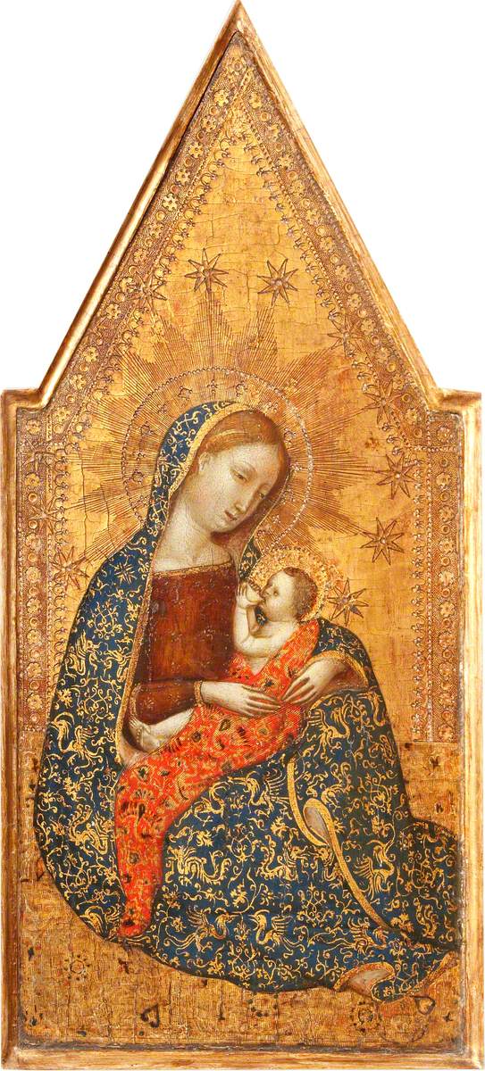 Triptyque: A Virgem da Humildade (no centro); A Natividade (à esquerda); A Crucificação (à direita); A Anunciação (no canto superior esquerdo e direito) - Francescuccio Ghissi