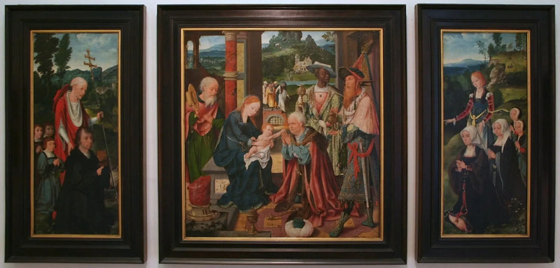Triptyque representando a Adoração dos Reis Magos - Joos van Cleve