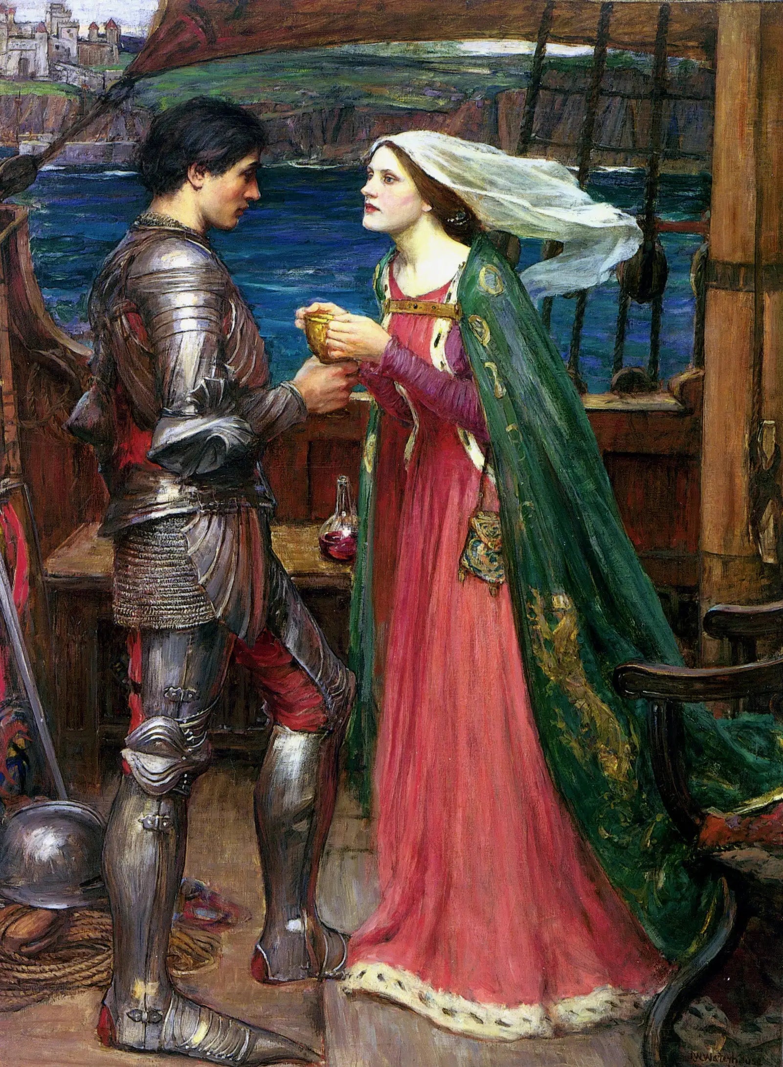 Reproduction du tableau « Tristan et Isolde avec la potion - John William Waterhouse » par Alpha Reproduction en peinture à l’huile