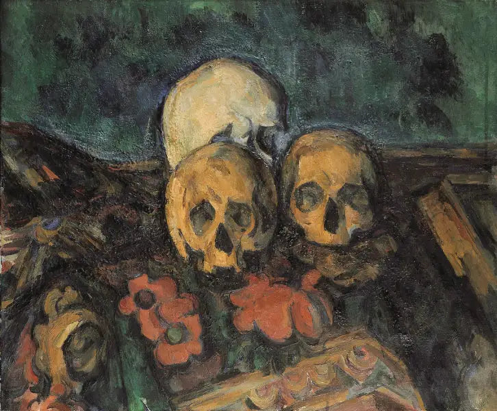 Três crânios sobre um tapete oriental - Paul Cézanne