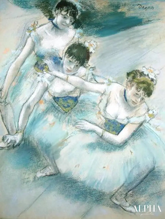 Trois danseurs en ligne diagonale sur la scène - Edgar Degas - Reproductions de tableaux et peintures haut de gamme