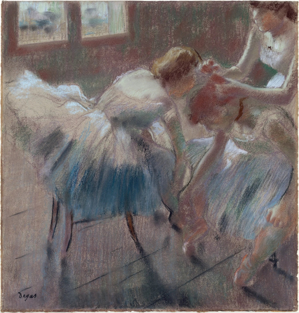 Reproduction du tableau « Trois danseurs se préparent pour le cours - Edgar Degas » par Alpha Reproduction en peinture à l’huile