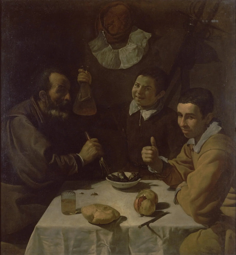 Três homens à mesa, o almoço - Diego Velázquez