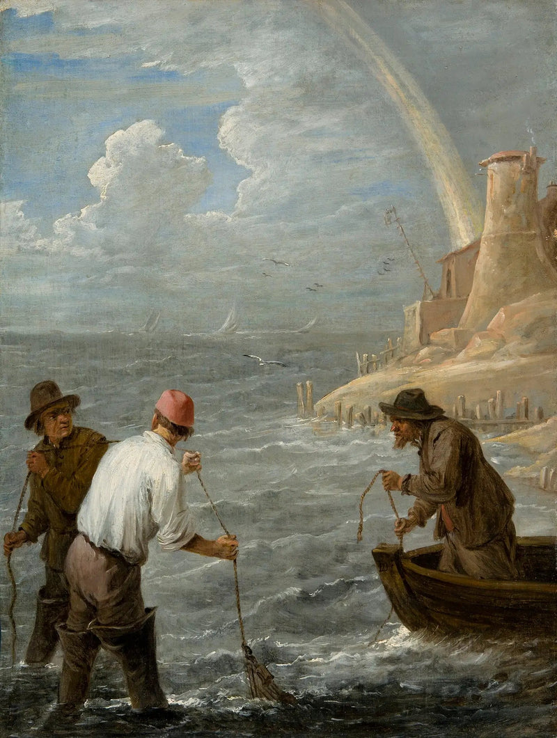 Três pescadores lançando suas redes - David Teniers, o Jovem