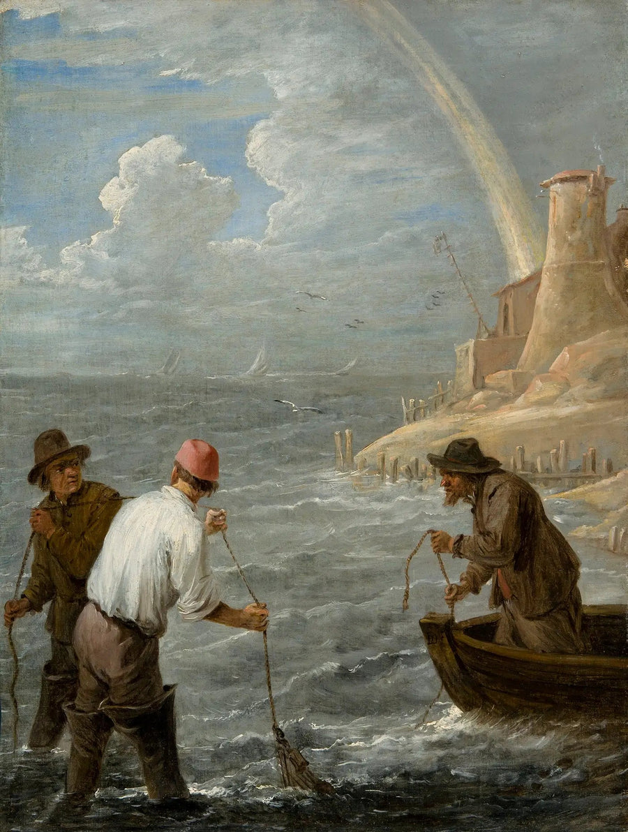 Três pescadores lançando suas redes - David Teniers, o Jovem