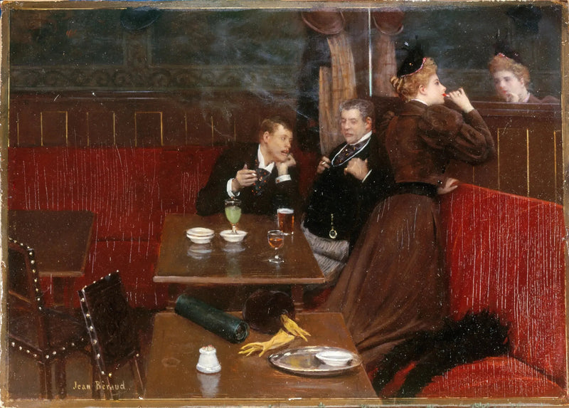 Três personagens em um café - Jean Béraud