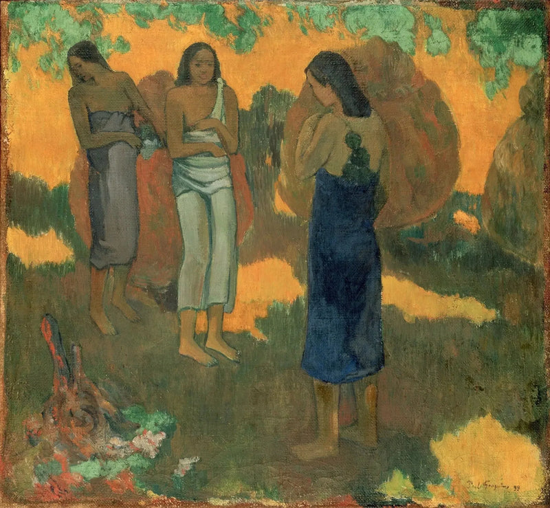 Três Tahitianas sobre fundo amarelo - Paul Gauguin