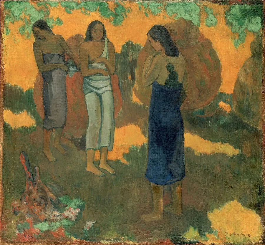 Três Tahitianas sobre fundo amarelo - Paul Gauguin
