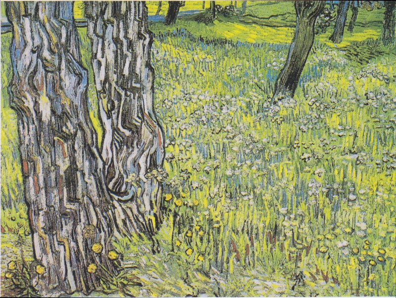 Pradaria florida com árvores e dentes-de-leão - Vincent van Gogh