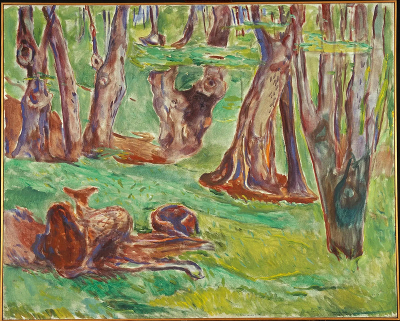 Troncos de árvores rugosos no verão - Edvard Munch