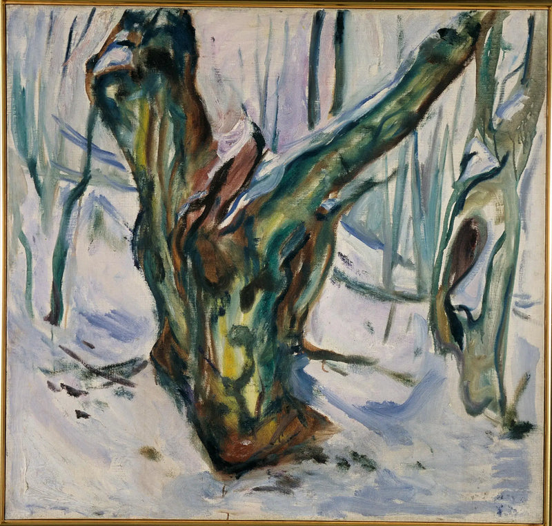 Troncos de árvores rugosos na neve - Edvard Munch