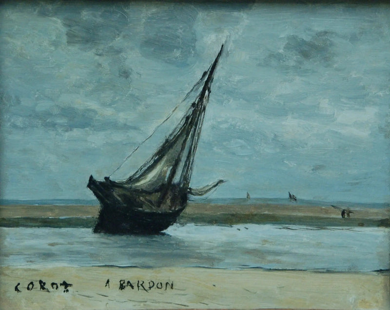Trouville. Barco encalhado, chamado de Barco de pesca na maré baixa - Jean-Baptiste Camille Corot