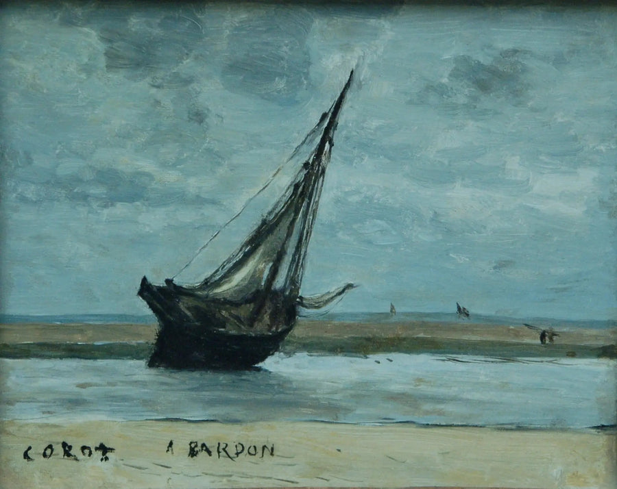 Trouville. Barco encalhado, chamado de Barco de pesca na maré baixa - Jean-Baptiste Camille Corot