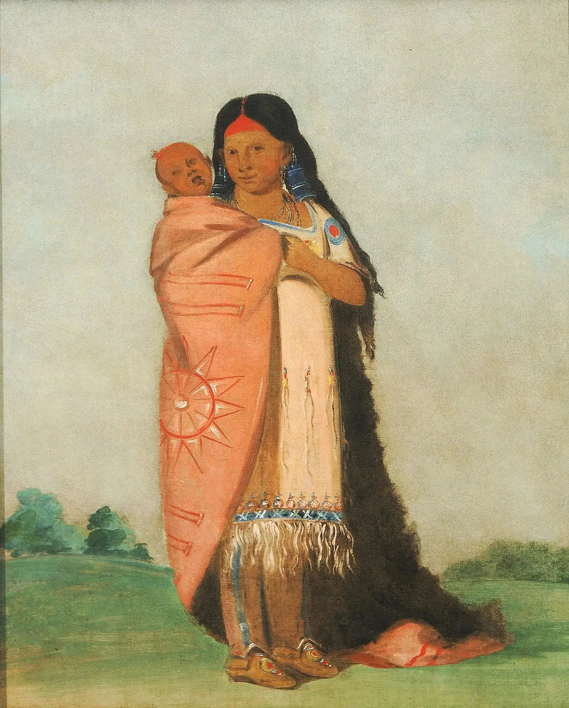 Tsee-moúnt, Grande Maravilha, carregando seu bebê em seu vestido - George Catlin