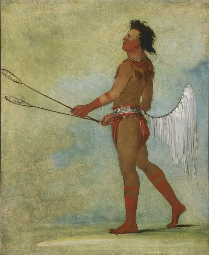 Tul-lock-chísh-ko, bebe o suco da pedra, vestido como um jogador de bola - George Catlin