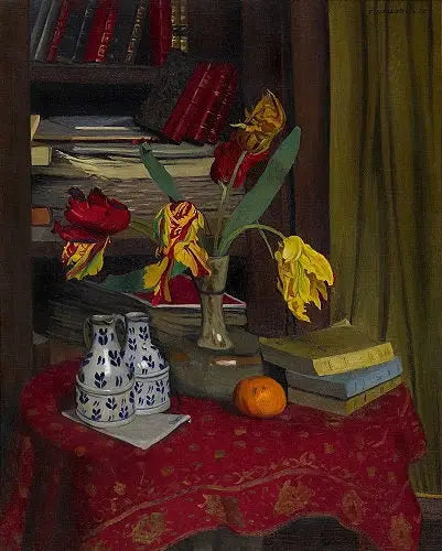 Tulipas periquito, fundo de biblioteca - Félix Vallotton