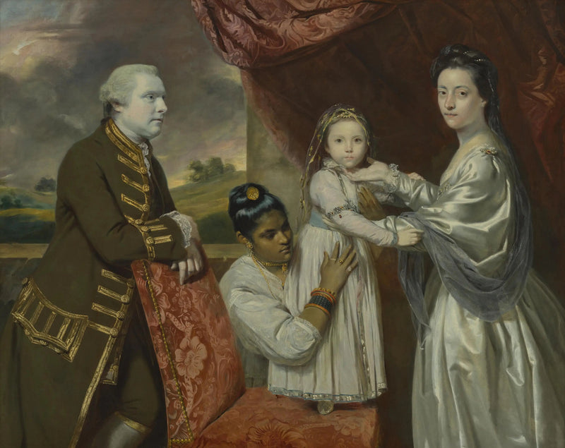 Tysoe Saul Hancock, sua esposa Philadelphia, sua filha Elizabeth e sua empregada indiana Clarinda - Joshua Reynolds