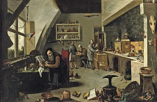Um alquimista em seu ateliê - David Teniers Júnior
